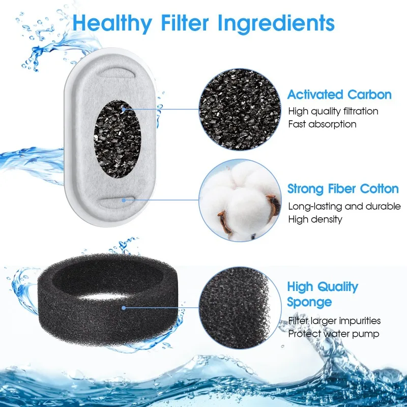 Paquete de 8 filtros de repuesto, juego de esponjas prefiltro para fuente de agua para mascotas de flujo de agua ajustable de acero inoxidable de 108/3,2l y 67oz/2l - imagen 3