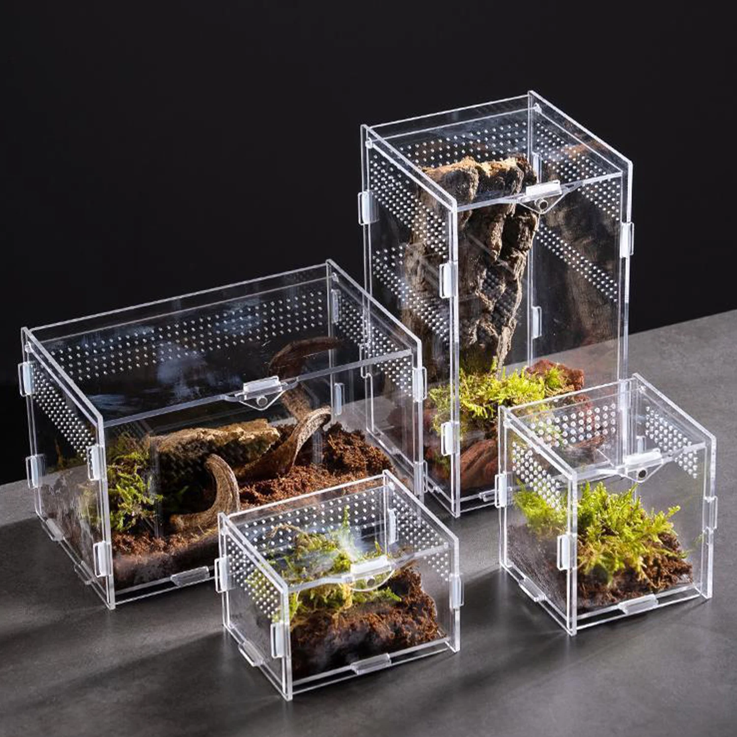 Caja de cría antiescape para reptiles, tanque anfibio transpirable transparente acrílico para tortuga, araña, lagarto, serpiente, Rana, jaula para reptiles - imagen 4