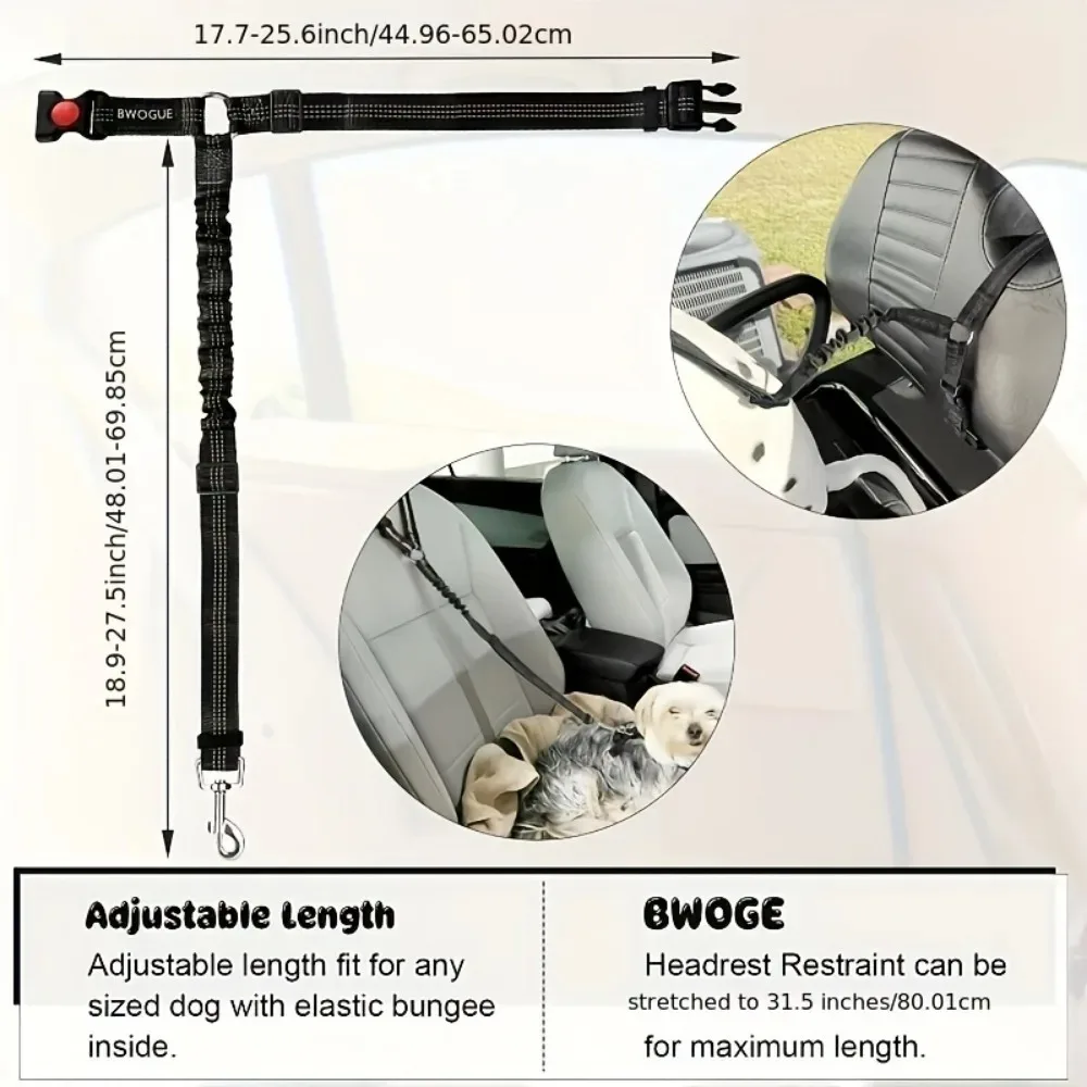 Cinturón reflectante 2 en 1 para asiento trasero de coche para mascotas, correa ajustable de seguridad de nailon duradero para perros pequeños y grandes, suministros de moda para coche para mascotas - imagen 3