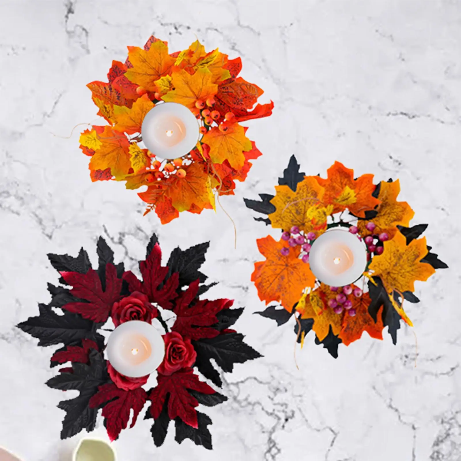 Halloween Candle Ring Wreath Small Autumn Wreath Fall Candle Rings Wreath for Halloween Tabletop Centerpieces Wedding Decor