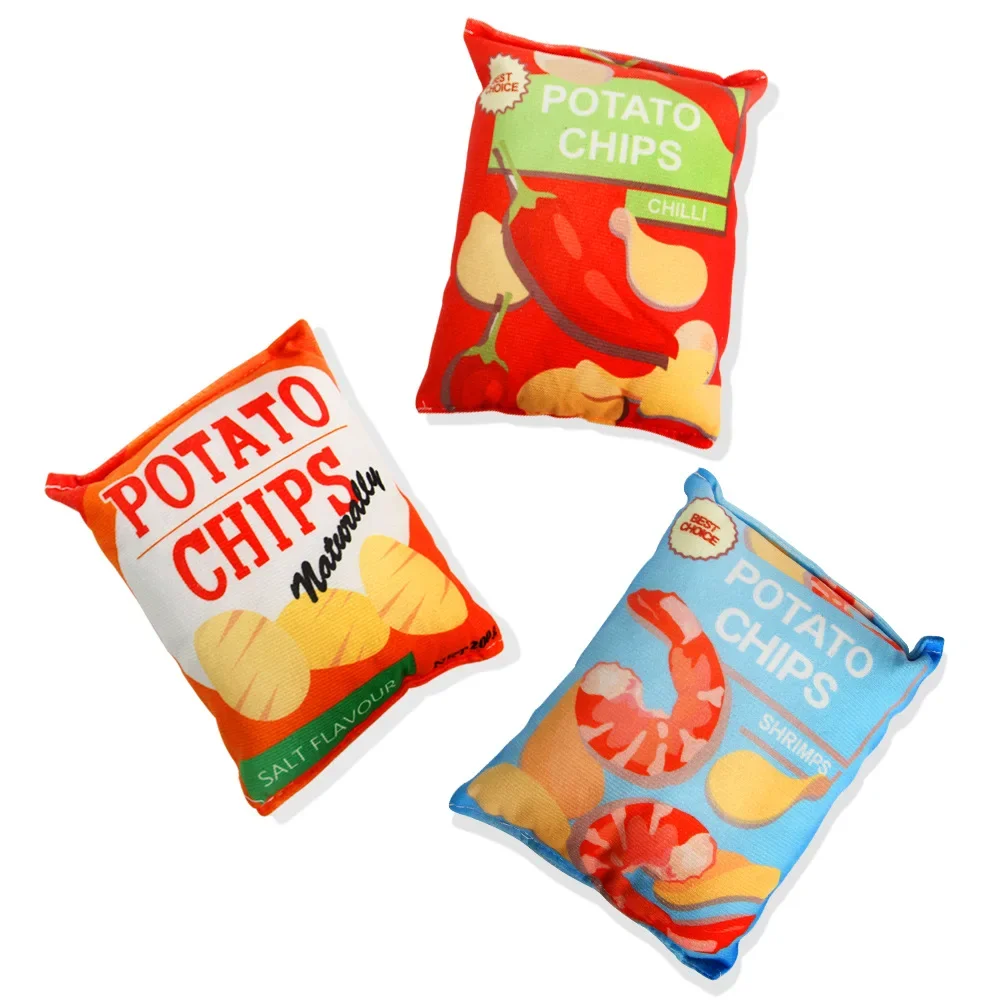 Muñecas de entrenamiento de juguete para perros con sonido, entretenimiento para mascotas, patatas fritas, almohada rellena, pan de gato simulado, juguetes interactivos para masticar - imagen 4