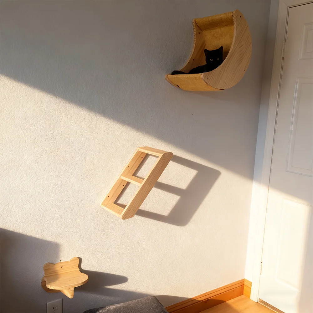Parque infantil para gatos montado en la pared, estantes de madera, columnas rascadores de Sisal, muebles de pared para gatos para gatitos y gatos adultos, escalada y descanso - imagen 4