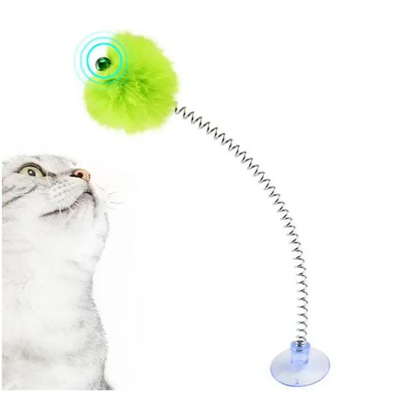 Juguetes De Plumas para gatos, Ventosas para morder, bolas de juguete para gatos, resortes de ventosa, juguetes interactivos para mascotas - imagen 5