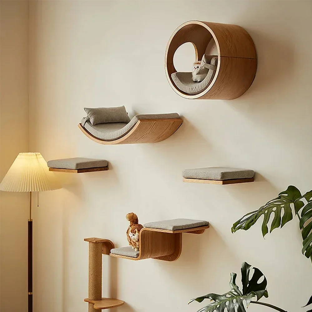 Estante para gatos montado en la pared para interiores, cama y percha acolchados suaves para gatitos y gatos adultos, muebles para gatos para escalar, dormir y jugar