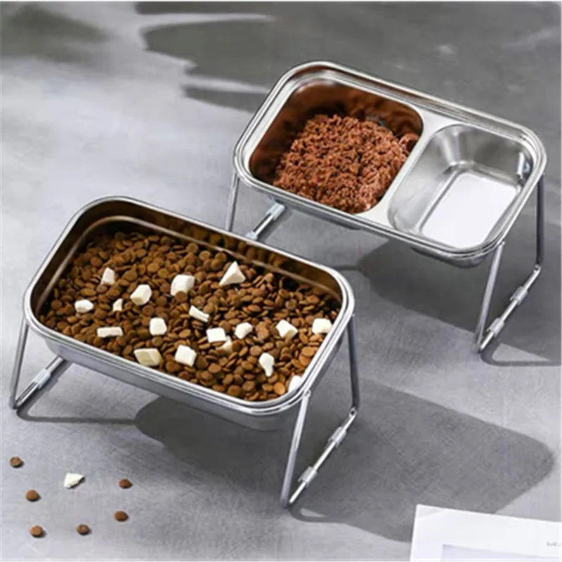 Cuencos dobles de acero inoxidable para mascotas, cuencos de agua y comida para proteger la columna Cervical, accesorios para gatos y perros pequeños - imagen 2
