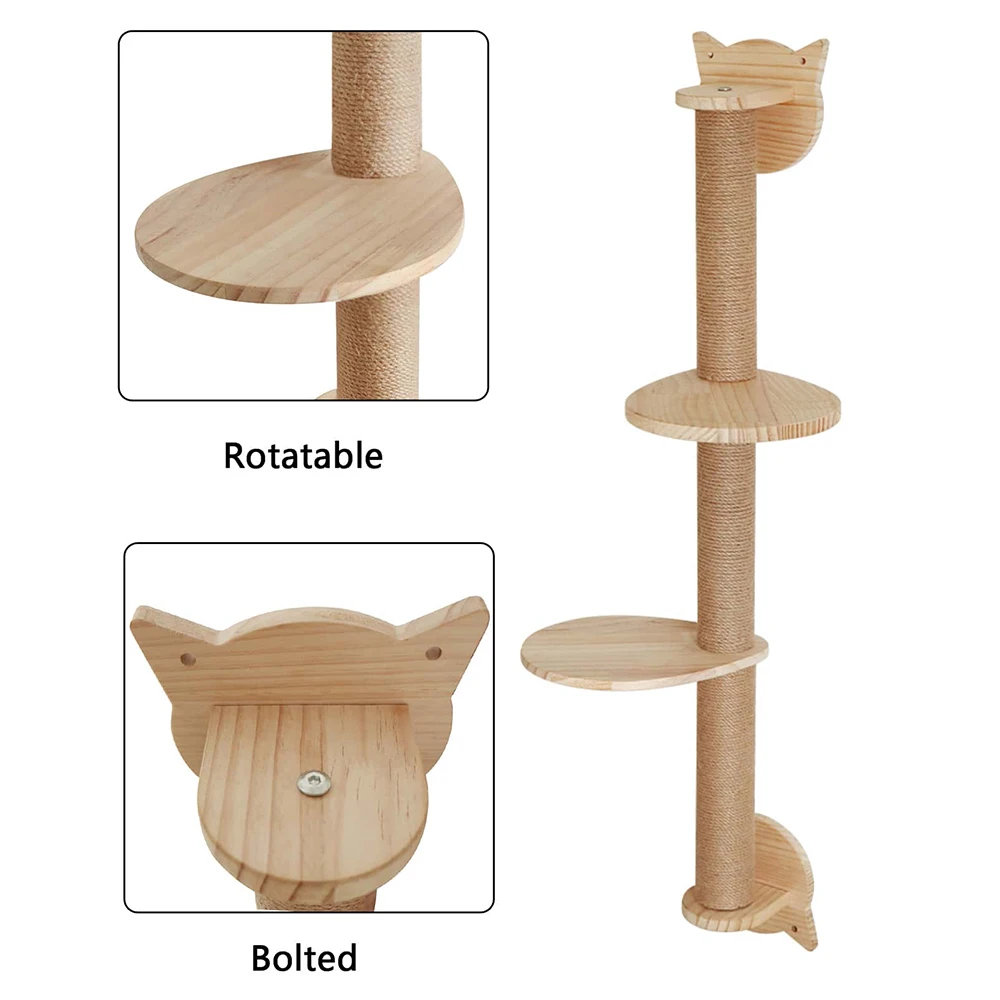 Postes rascadores para gatos con 2 perchas, plataformas, estantes de escalada montados en la pared, rascador de Sisal para gatos, torre de árbol, accesorios para mascotas - imagen 3