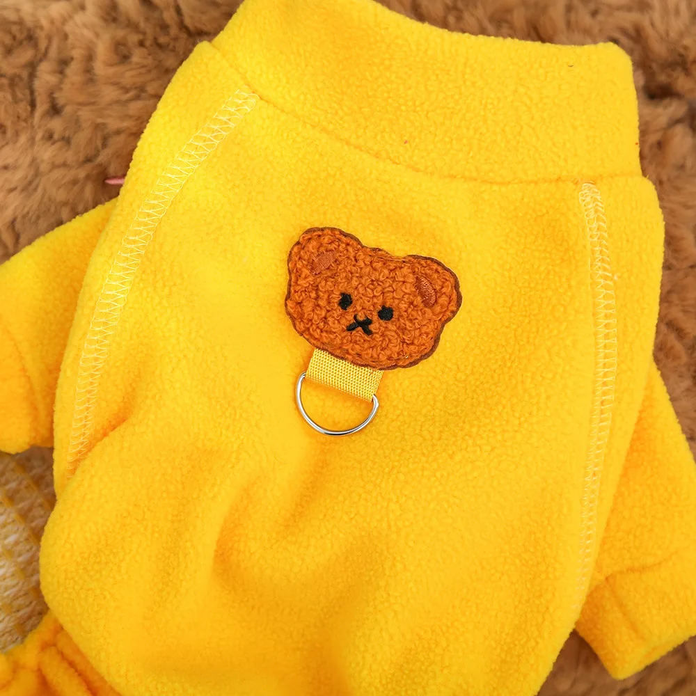 Ropa para perros, monos suaves y cálidos de lana para perros, bonito disfraz con patrón de oso para mascotas, abrigos con arnés para cachorros y gatos pequeños, 1 ud. - imagen 4