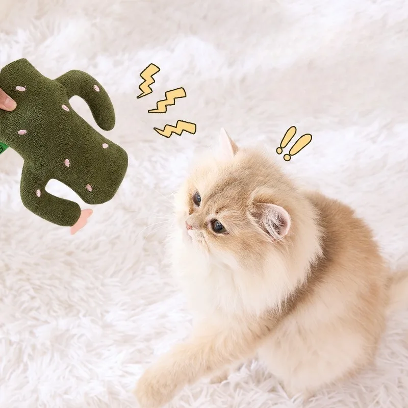Juguetes de peluche con forma de Cactus para gatos, suministros de juego interactivos para interiores para mascotas, juguete de dientes resistente al masticable de lana para cachorros y gatitos para el hogar - imagen 2