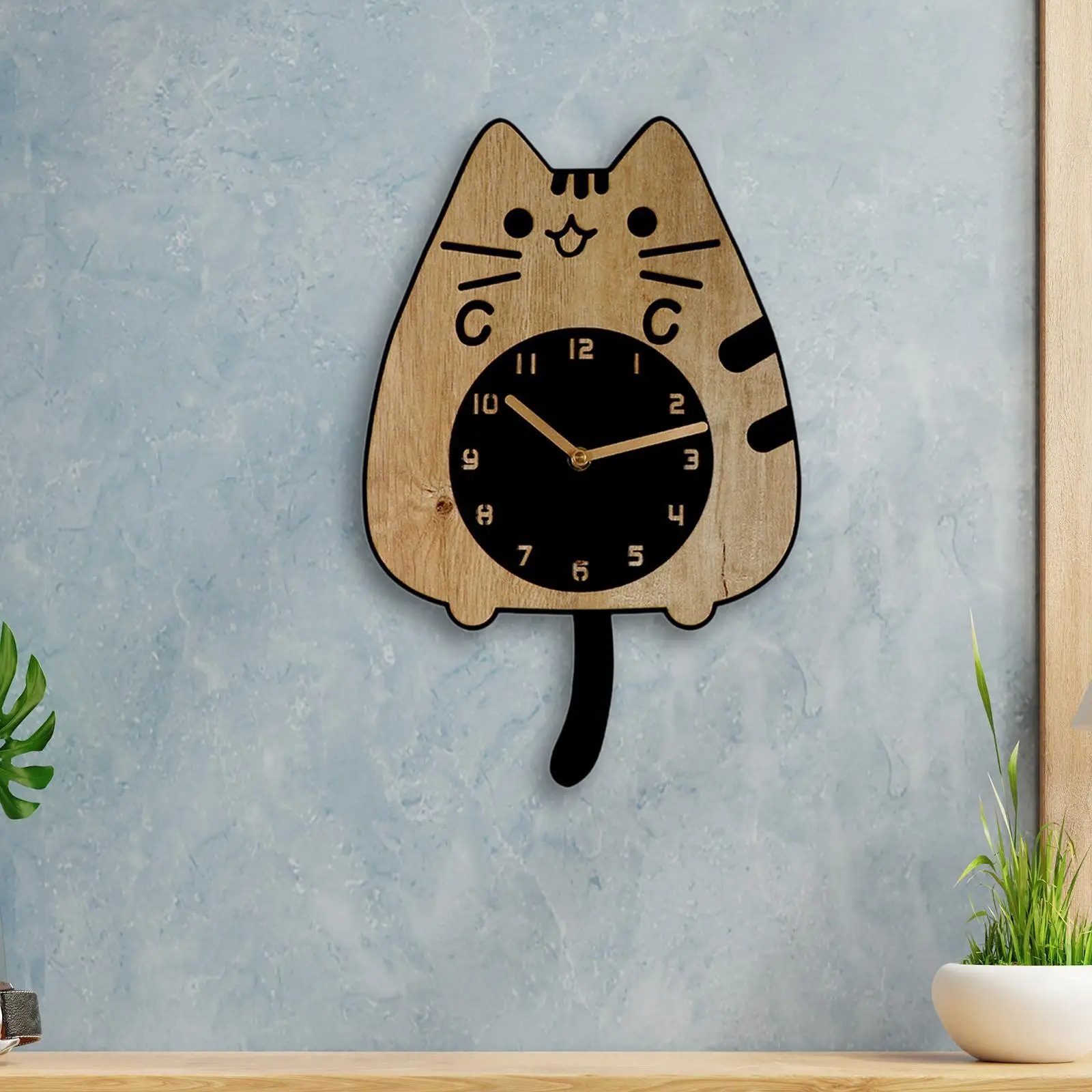 Cat Wall Clock Wall Ornament Cute Silent Clock Wall Hanging Clock for Kitchen Indoor Office Housewarming Gift Home Decoration