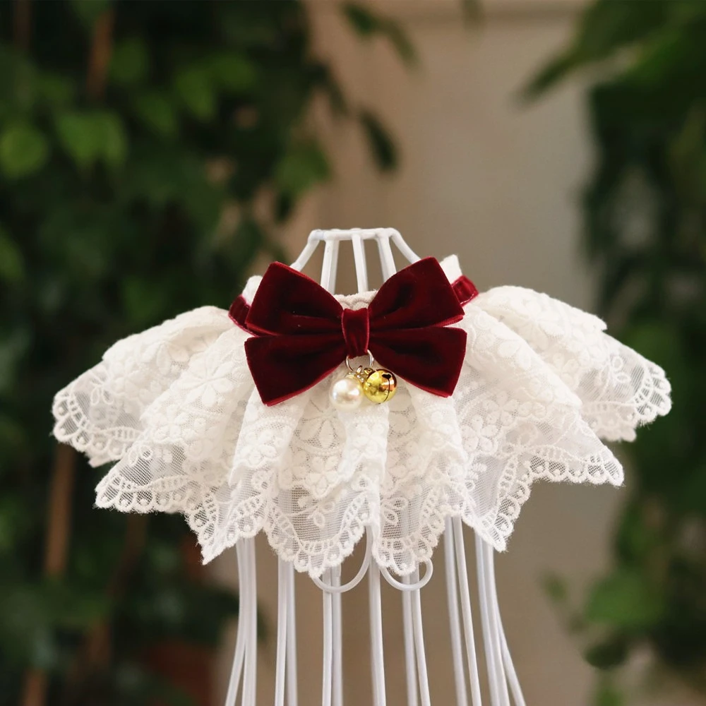 Babero de encaje para mascotas, toalla para Saliva con lazo, enrejado, flor, gato, perro, Collar decorativo, Bandana, accesorios para mascotas, 1 ud.