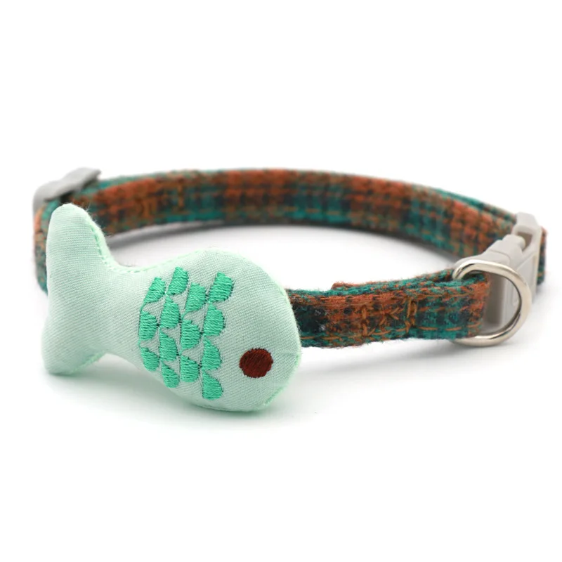 Collar de tela a cuadros para mascotas, accesorios para perros, gatos y peces - imagen 5