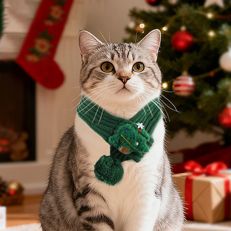 Bufanda de punto cálida para gatos, bufanda navideña de alce para mascotas, perros pequeños y medianos, Bandana para cachorros y gatitos, accesorios para gatos, invierno - imagen 2