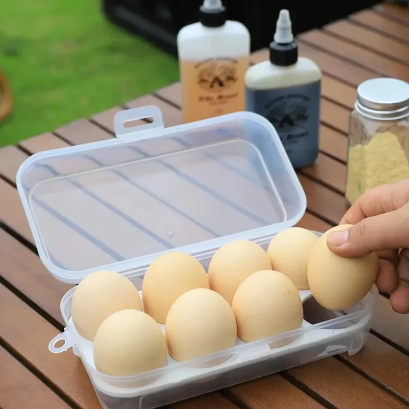 Caja de almacenamiento transparente portátil con tapa sellada, cartón de huevos para acampar al aire libre, a prueba de golpes, con bandeja para huevos, utensilios de cocina, 3/4/8 cuadrículas - imagen 4
