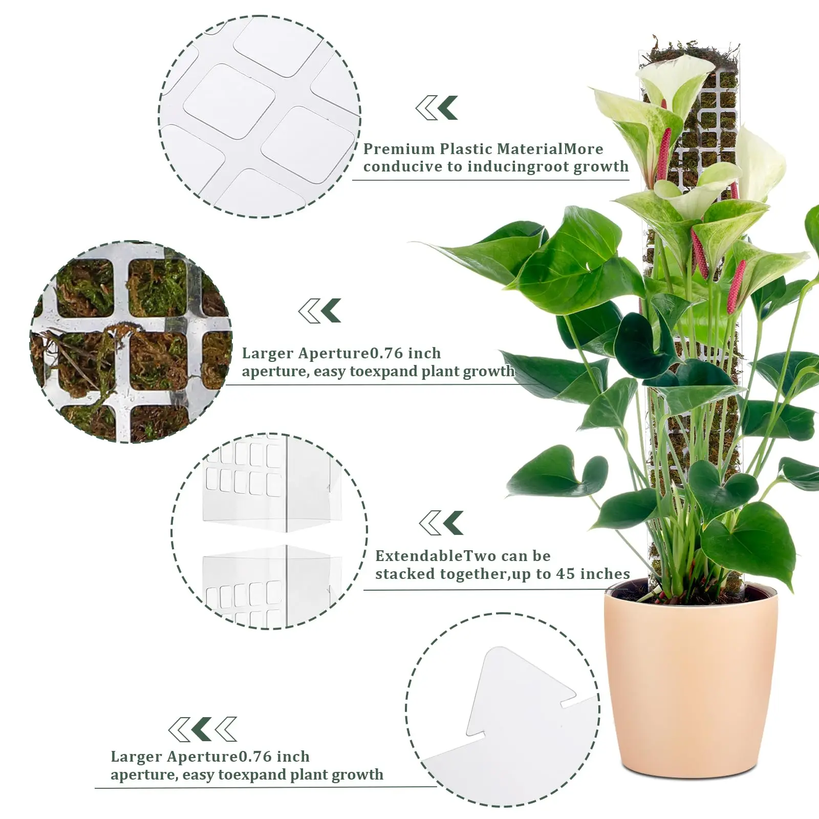 Poste de musgo, soporte de plástico para plantas trepadoras de interior, maceta para tutores guardián, palo de musgo para crecimiento de plantas, accesorios de soporte para jardín - imagen 4