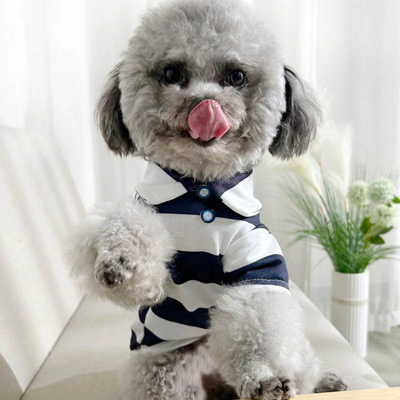 Ropa para perros, camiseta bonita a rayas, trajes de verano para mascotas de niño y niña, perfecto para sesiones de fotos de cachorros y gatitos de Yorkie - imagen 3