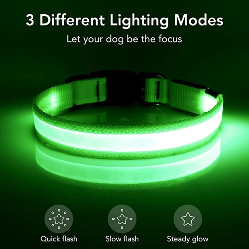 Collar luminoso LED para perro, Collar brillante con carga USB intermitente ajustable, arnés de luz nocturna para perros grandes, medianos y pequeños, artículos para mascotas - imagen 4