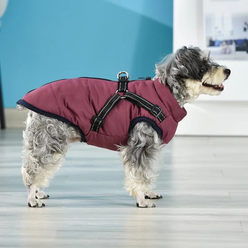 Ropa de invierno para perros grandes, chaqueta con arnés para Labrador, abrigo Cálido impermeable para perros grandes, Chihuahua, trajes de Bulldog Francés - imagen 2