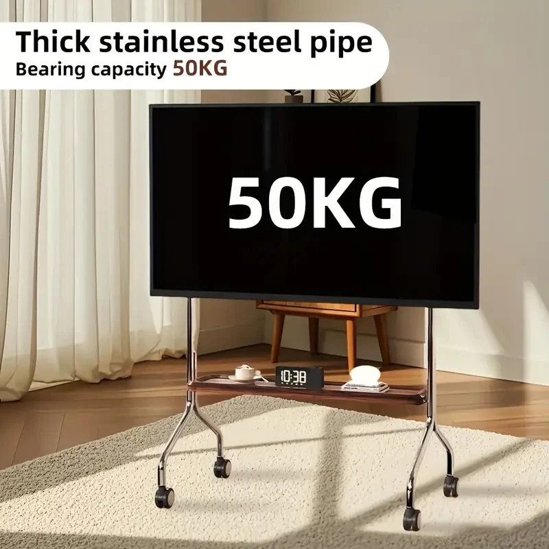 Caballete para carrito de TV móvil, soporte rodante para TV para pantallas de pantalla plana de 32 a 65 pulgadas, soporte portátil para TV de suelo de acero inoxidable con bloqueo - imagen 3