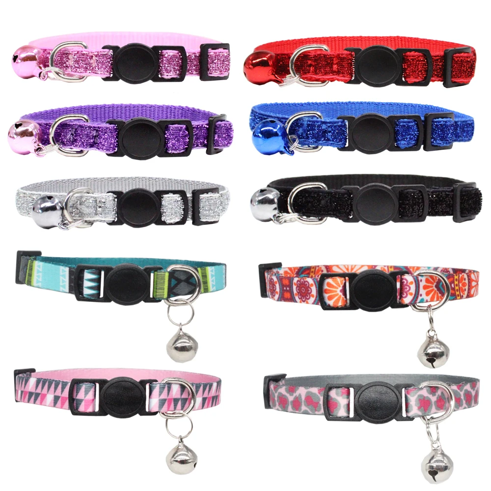 Collar de gato con identificación personalizada, hebilla de seguridad ajustable con campana, Collar de nailon con grabado gratis para cachorros y gatitos - imagen 5
