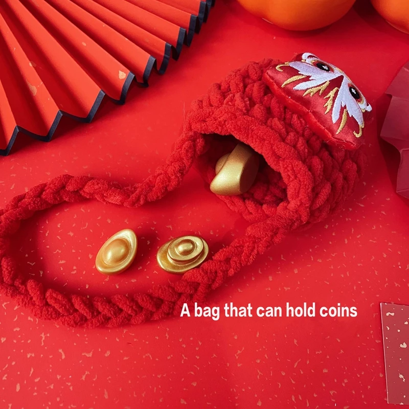 Collar de gato de otoño e invierno, estilo de Año Nuevo, despertar de León, bolsa de la suerte, disfraz de cachorro y gato, regalo de Año Nuevo para gatos y perros - imagen 2