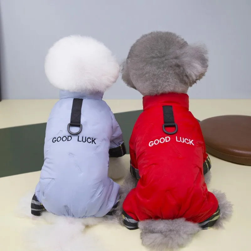 Ropa de invierno para perros, chaqueta para perros con letras sólidas, monos gruesos impermeables, abrigo cálido para mascotas de cuatro patas, disfraz de Parka para Chihuahua y perro salchicha - imagen 2