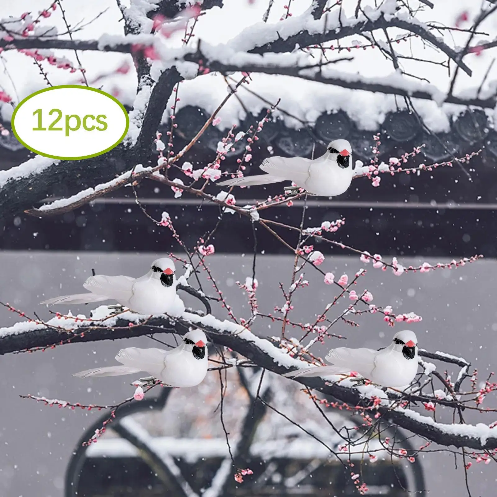 12 piezas de pájaros artificiales con clip, adornos de pájaros de simulación para jardín de hadas - imagen 2