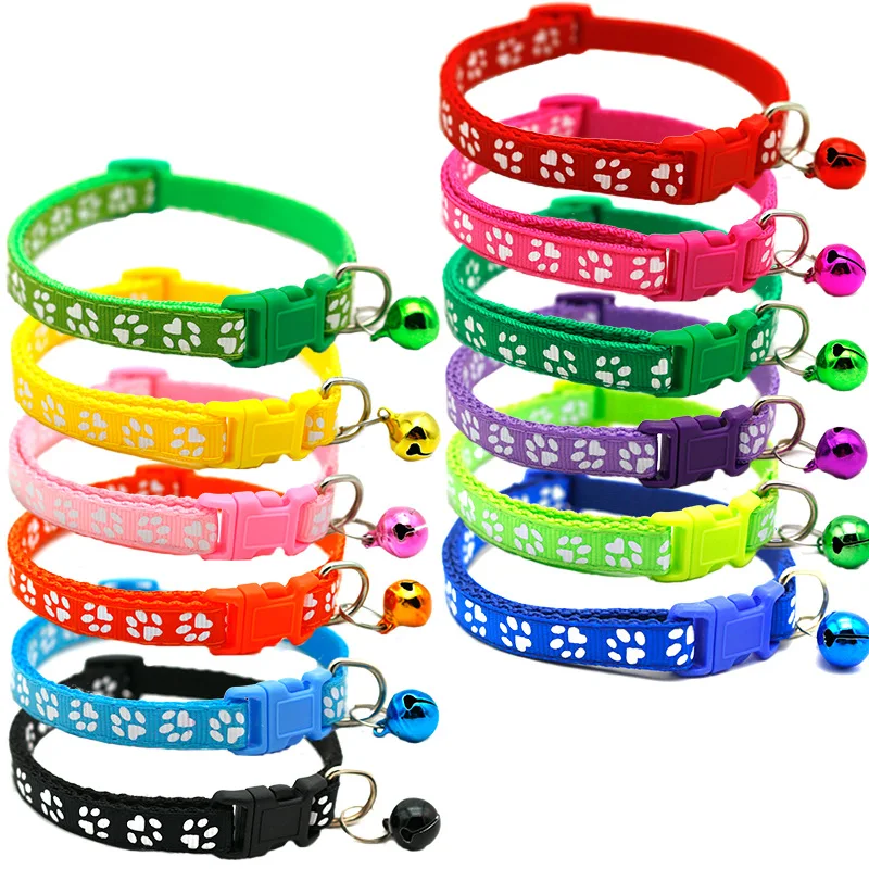 Collar de campana con estampado de pata de pie de 15 colores, Collar rosa para perro y gato, accesorios para gatitos, suministros para gatos, producto para mascotas - imagen 2