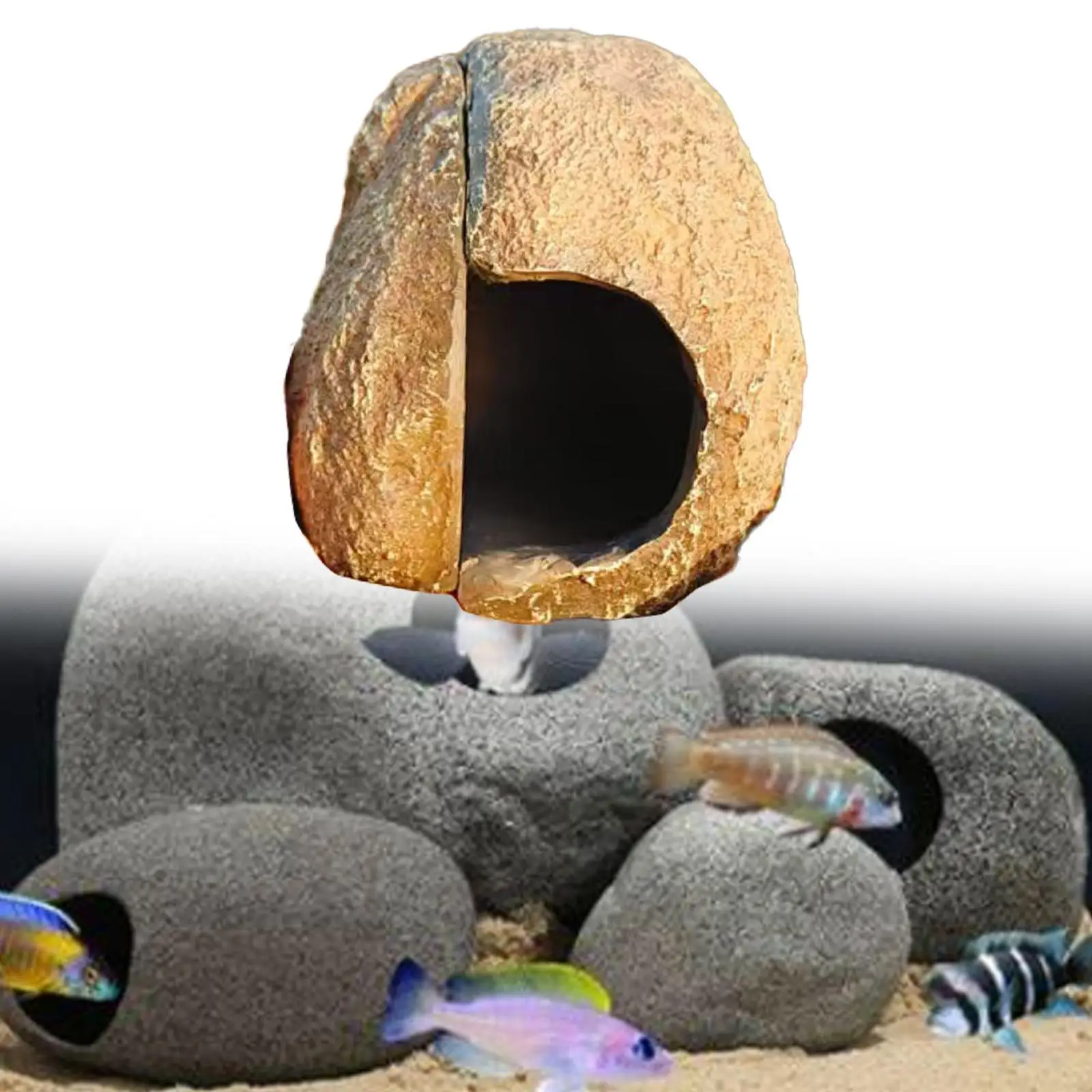Aquarium Hideaway Cave House Aquarium Decor, Craft Reptile Habitat Decoration Fish Tank Ornament Hideaway Cave for Newts Pond