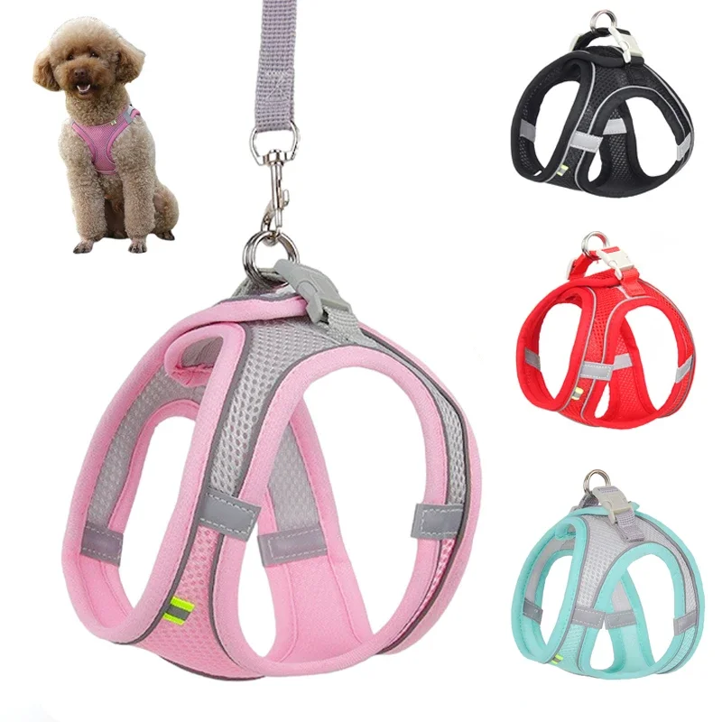 Conjunto de correa de arnés para perros pequeños, arnés ajustable para cachorros y gatos, chaleco, Bulldog Francés, Pug, correa para caminar al aire libre