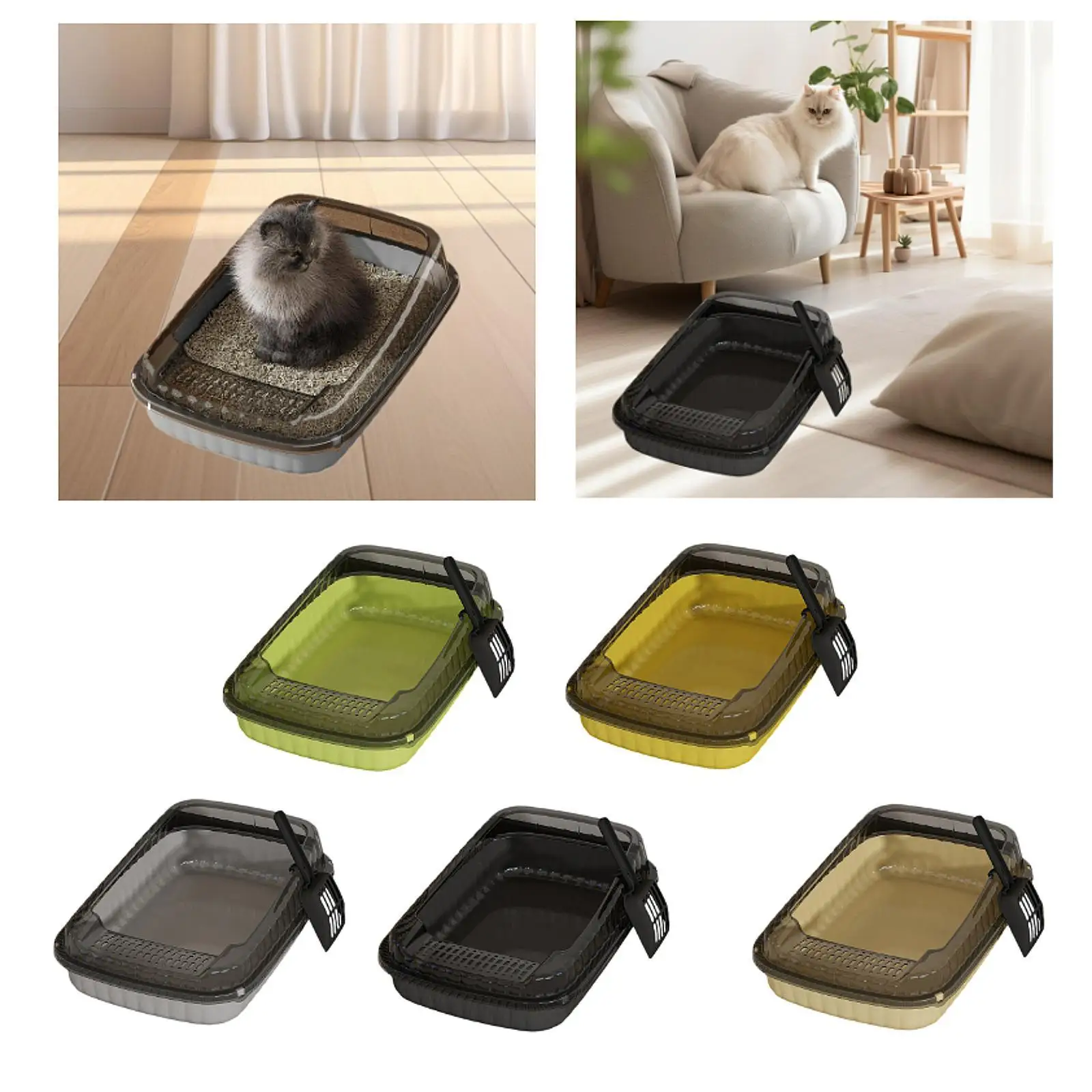 Caja de arena para gatos, arena semicerrada para gatitos, caja de arena para gatos de lado alto, suministros para mascotas, bandeja de arena para mascotas pequeñas, gatos de interior - imagen 4