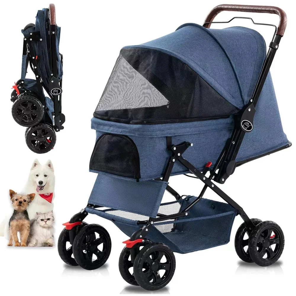 Carrito de paseo para perros y gatos – Plegable con cesta desmontable