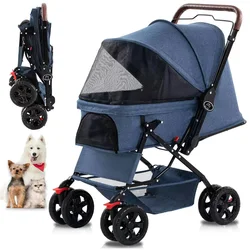 Carrito de paseo para perros y gatos – Plegable con cesta desmontable
