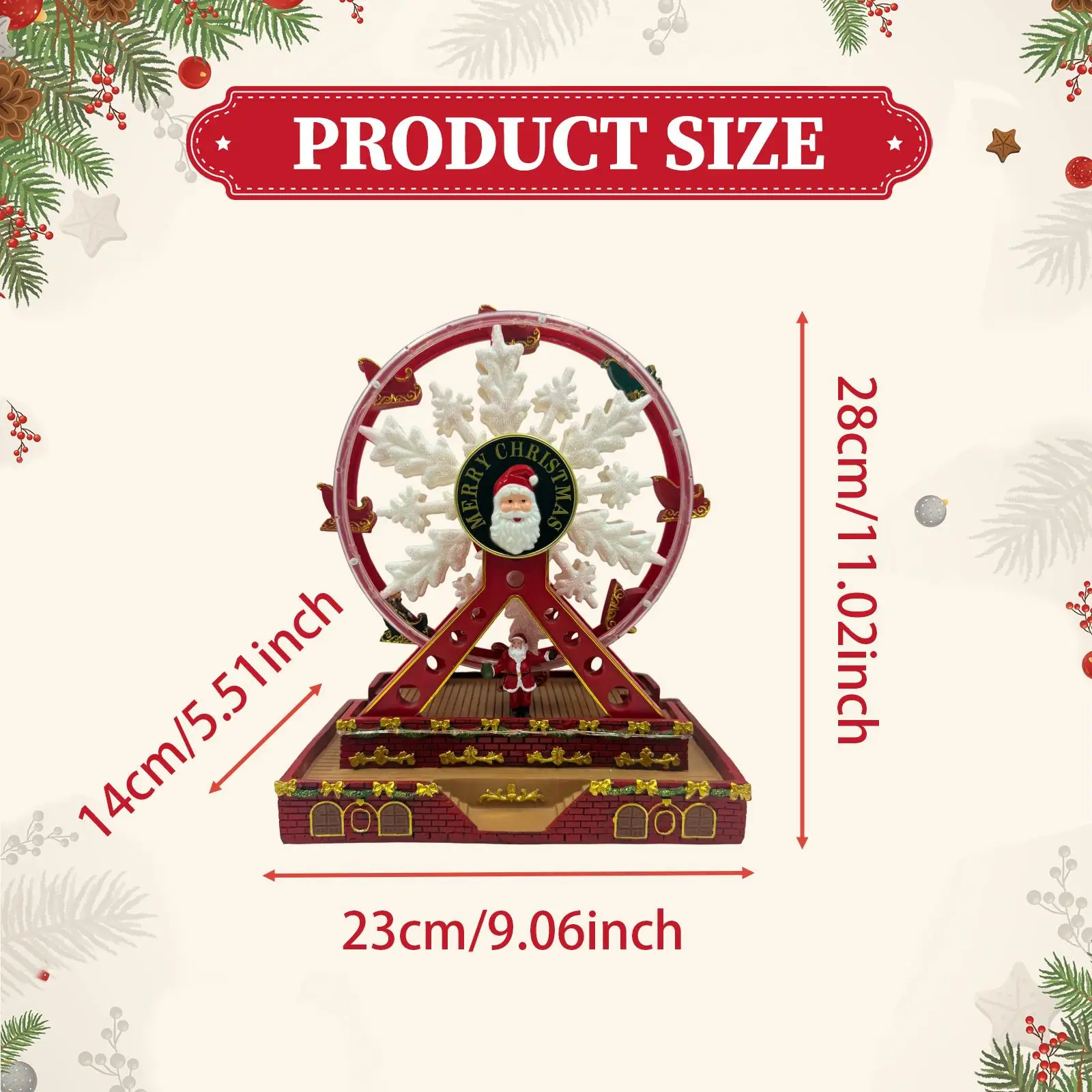 Rotating Ferris Wheel Sculpture Resin Christmas Tabletop Decoration Musical Box Ornament for Living Room Interior