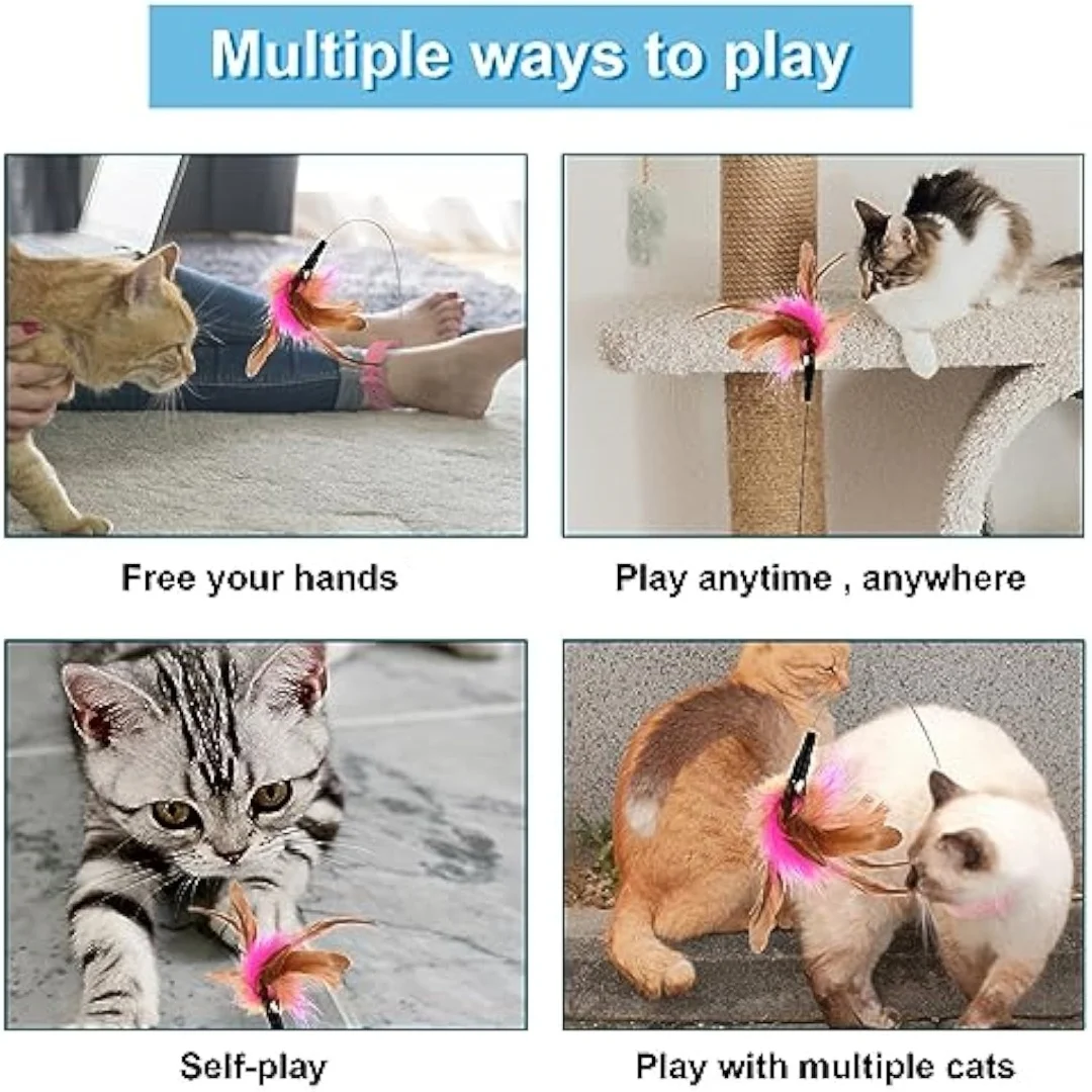 Collar de juguete para gatos adjunto, varita de silicona para burlas, Collar de plumas de gato ajustable, juguetes con campana, juguetes interactivos para gatos - imagen 4