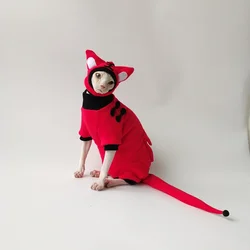 Abrigo polar cálido con patrón de tigre de 4 patas, cubierta trasera para gato Sphynx en otoño, sudadera gruesa de invierno Devon Rex para Año Nuevo