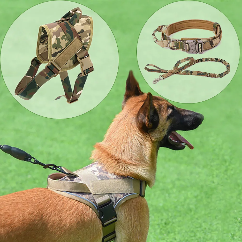 Arnés táctico para perros, chaleco, Collar y correa, conjunto de equipo de grado militar para perros medianos/grandes, correas ajustables para entrenamiento y caminar - imagen 3