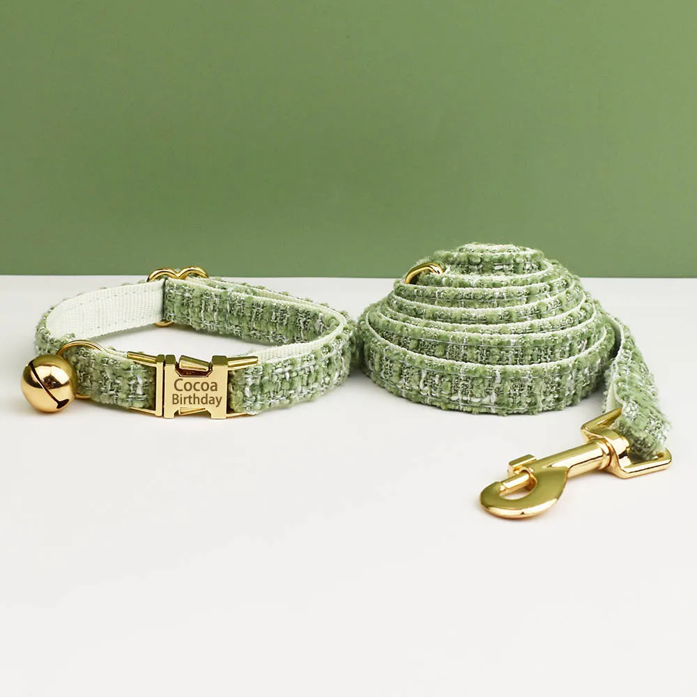 Juego de Collar y correa para gato, Hardware de Metal personalizado con etiqueta de identificación grabada con campana para gatitos, accesorios para mascotas - imagen 4