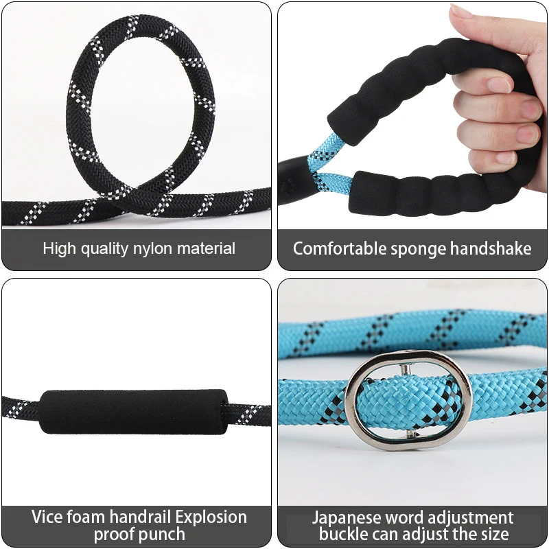 Collar y correa para perro 2 en 1, correa duradera antideslizante para perro, mango acolchado, hilos reflectantes, cuerda de entrenamiento para perros, 7 colores - imagen 3