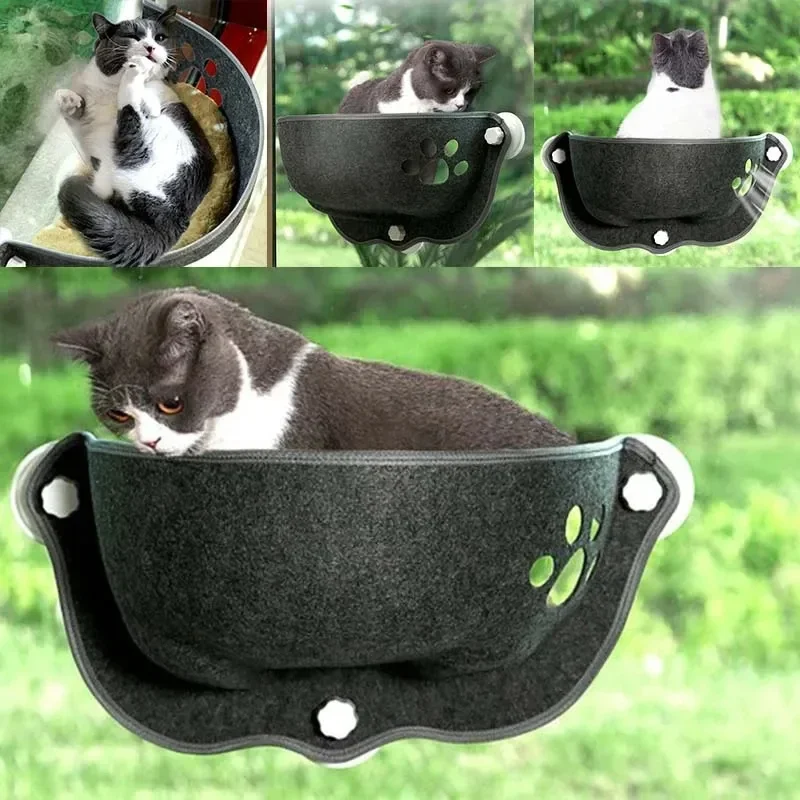 Hamaca con ventosas fuertes para gato, asiento con ventana, cama colgante para dormir, jaula cálida, estante - imagen 2