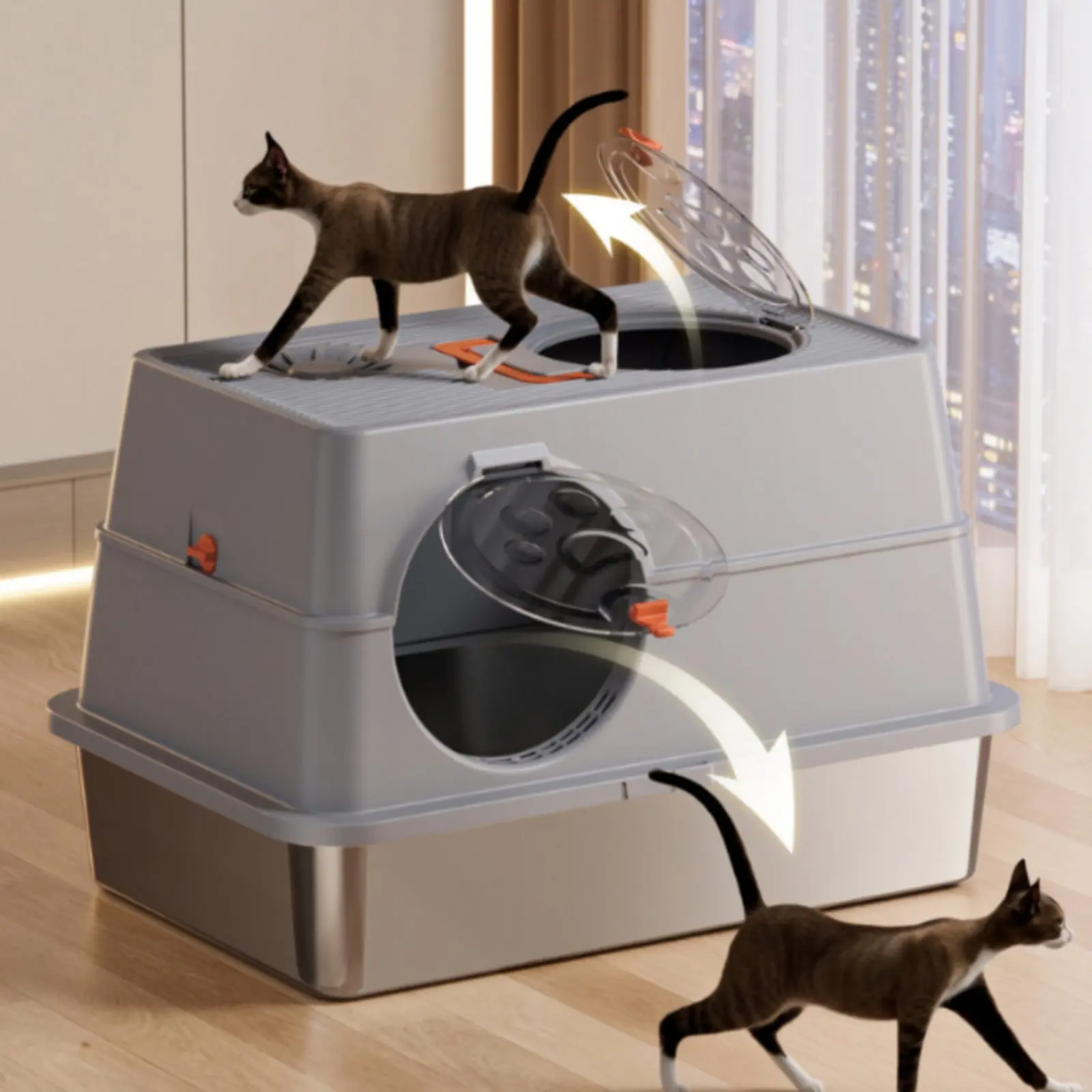 Caja de arena cerrada con filtro anti olor de acero para gatos - imagen 3