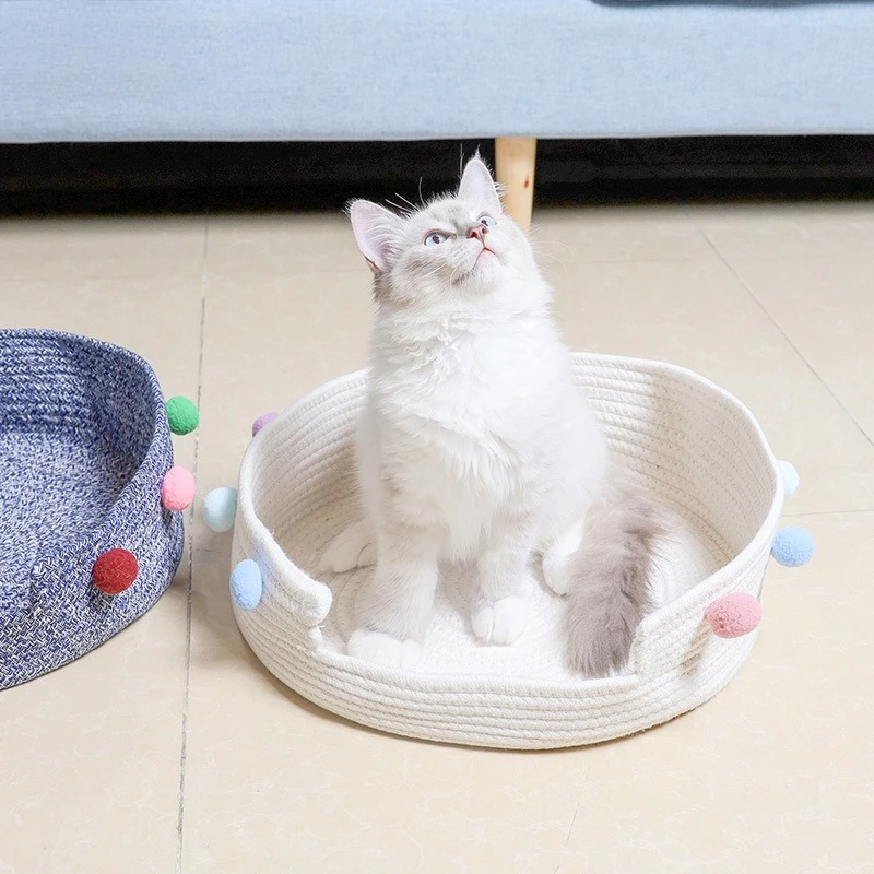 Perrera con forma de nido para mascotas, disponible en las cuatro estaciones, almohadilla para perros de hilo de algodón hecha a mano, tabla con pata de gato, nido para gatos para dormir profundo, productos para mascotas