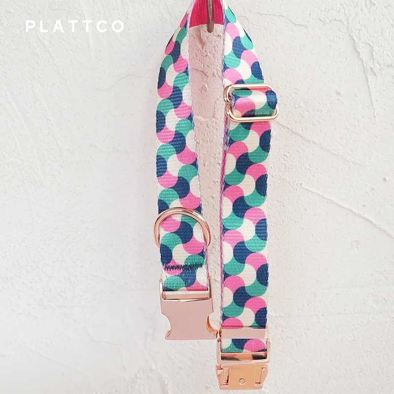 PLATTCO conjunto de perro de diseño único estampado GUMMY WORMS patrón con hebilla de oro rosa de alta calidad 5 tamaños PDC317RG y PDL317RG - imagen 2