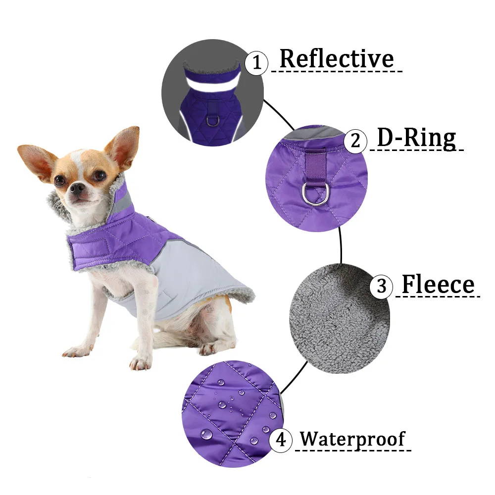 Abrigo cálido para cachorros, chaqueta gruesa de lana para invierno, ropa para perros pequeños y medianos, disfraz reflectante para Chihuahua Yorkie, trajes para mascotas - imagen 3