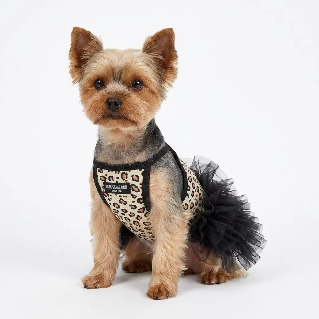 Vestido con tul para perros pequeños - falda leopardo estilo princesa - imagen 4