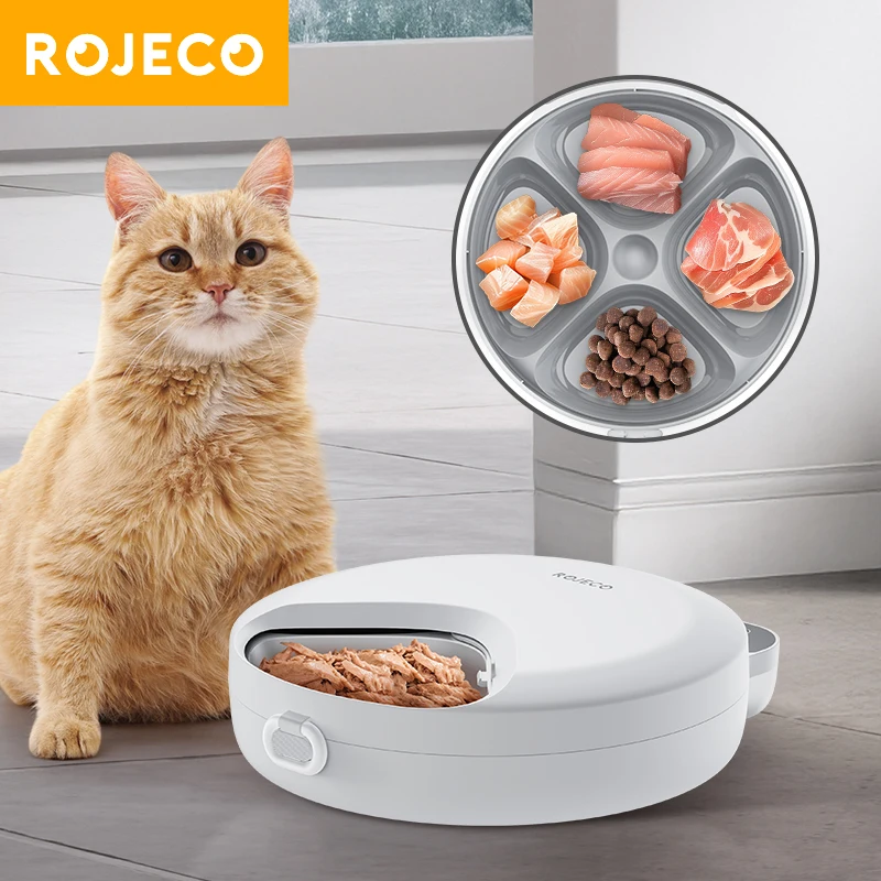 ROJECO 4 Meals Wireless Automatic Cat Feeder For Wet Dry Feeding Food Dispenser For Cats Dog Multifunctional Smart Pet Feeder