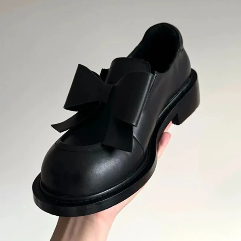 Mocasines góticos negros Vintage para mujer, tacones medios cuadrados Y2k, zapatos de tacón con pajarita, calzado gótico con punta redonda, novedad de 2025 - imagen 5