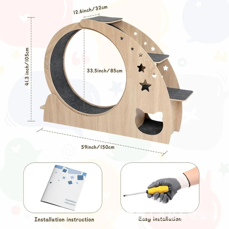 Cinta de correr multicapa de madera maciza para gatos, rodillo silencioso para interiores, ejercicio para mascotas, Fitness, marco de escalada para gatos, juguetes, productos para rascar mascotas - imagen 5