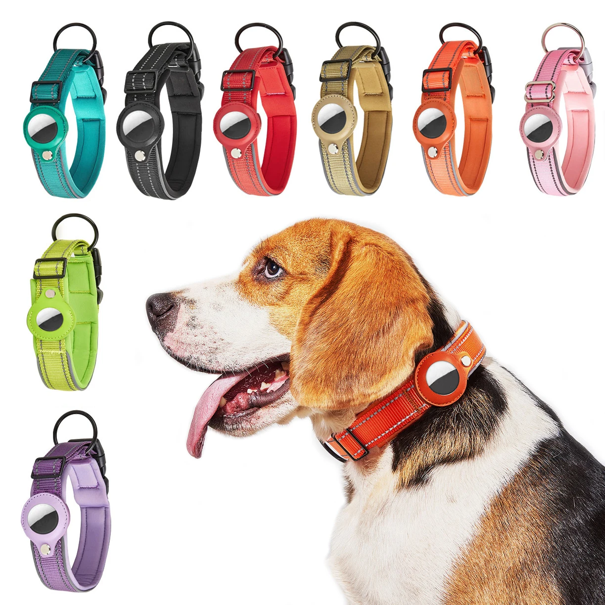 Collar de perro con etiqueta de aire reflectante, Collar de perro acolchado suave con funda cartuchera AirTag, accesorios de seguimiento GPS para perros pequeños, medianos y grandes - imagen 2
