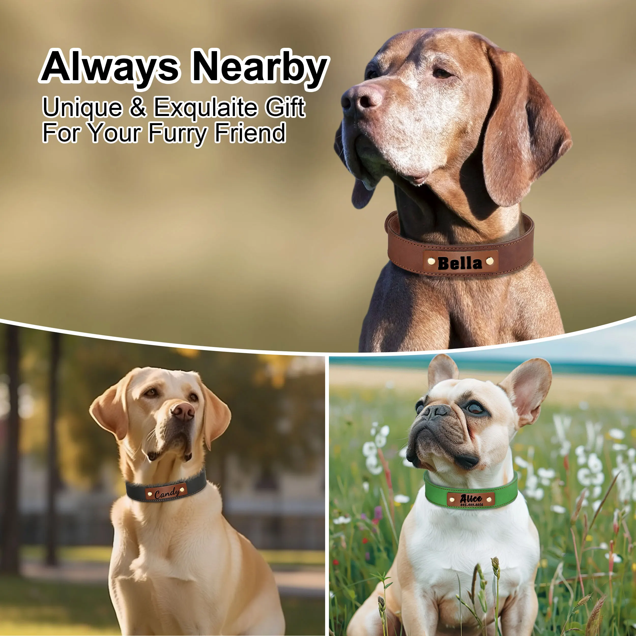 Collar de cuero personalizado para perros, collares para perros personalizados, Collar de cuero genuino para mascotas para perros medianos y grandes, impresión gratuita, teléfono con nombre de mascota - imagen 5