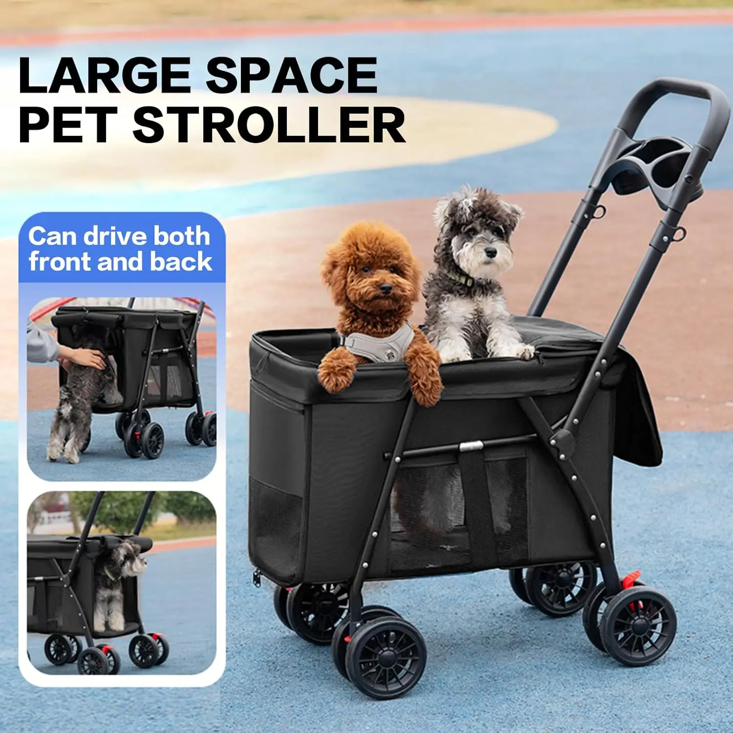 Carrito ligero para mascotas con ruedas plegable perro y gato - imagen 5